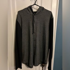 Burnside Clothing Co. Lightweight snap front sweater with hood.